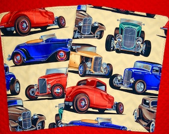 Deuces, One Oversize Burp Cloth, Classic car, hot rod, retro, with minky black and white Chevrons, boy, baby, premium