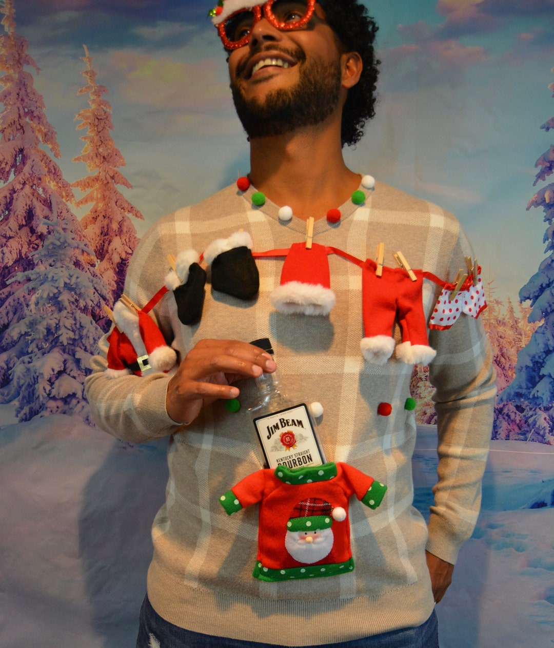 Multi Size, Ugly Christmas Sweater, Liquor Pocket, Flask Holder, Party  Sweater, Men's, Alcohol, Santas Laundry
