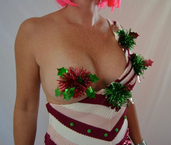 Sexy Ugly Christmas Sweater, Sparkle Boob, Pastie and Sweater Tank