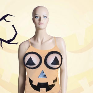 Sexy halloween costume, tank top only, made for your breasts NOT INSERTS, pumpkin, see details, boob hole, breast, cut out, jack o lantern