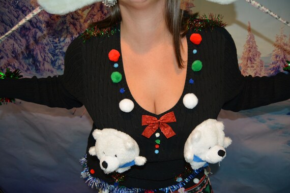 2x, Ugly Christmas Sweater, Bear Boobs, Sexy, Woman's XXL, Garland, Boob,  Breast, Jumper, Polar Bears, Tacky, Novelty, 2x 