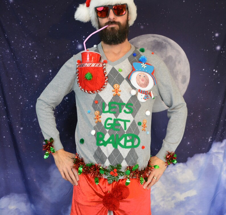 Large Ugly Christmas Sweater Lets get baked liquor flask Etsy