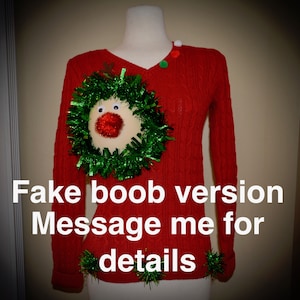 Sexy Ugly Christmas Sweater, it is NOT A PLASTIC boob, cut out, see details, boob, breast, jumper, reindeer boob, multi versions image 8