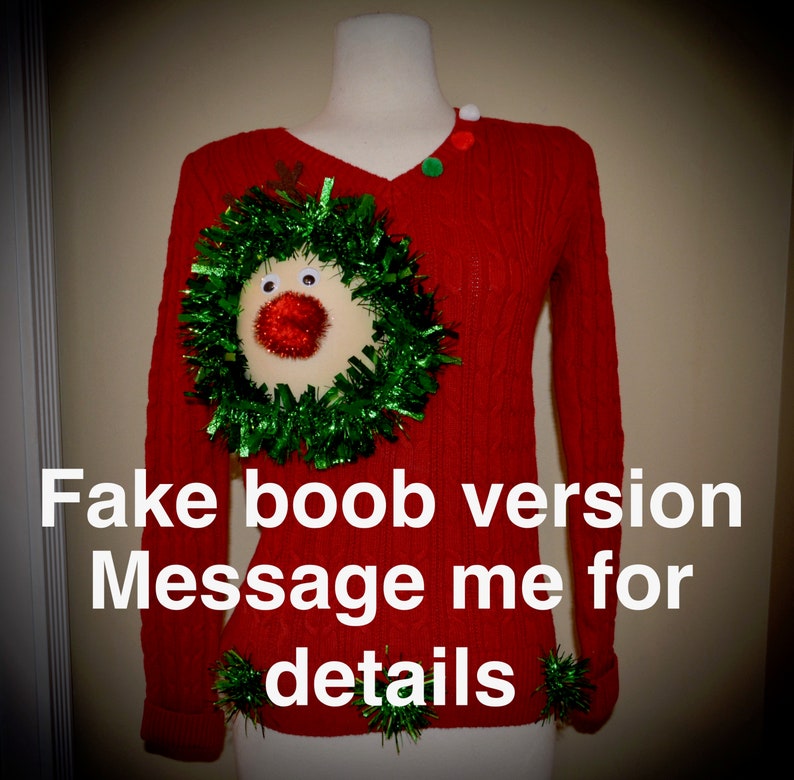 Sexy Ugly Christmas Sweater, it is NOT A PLASTIC boob, cut out, see details, boob, breast, jumper, reindeer boob, multi versions image 8