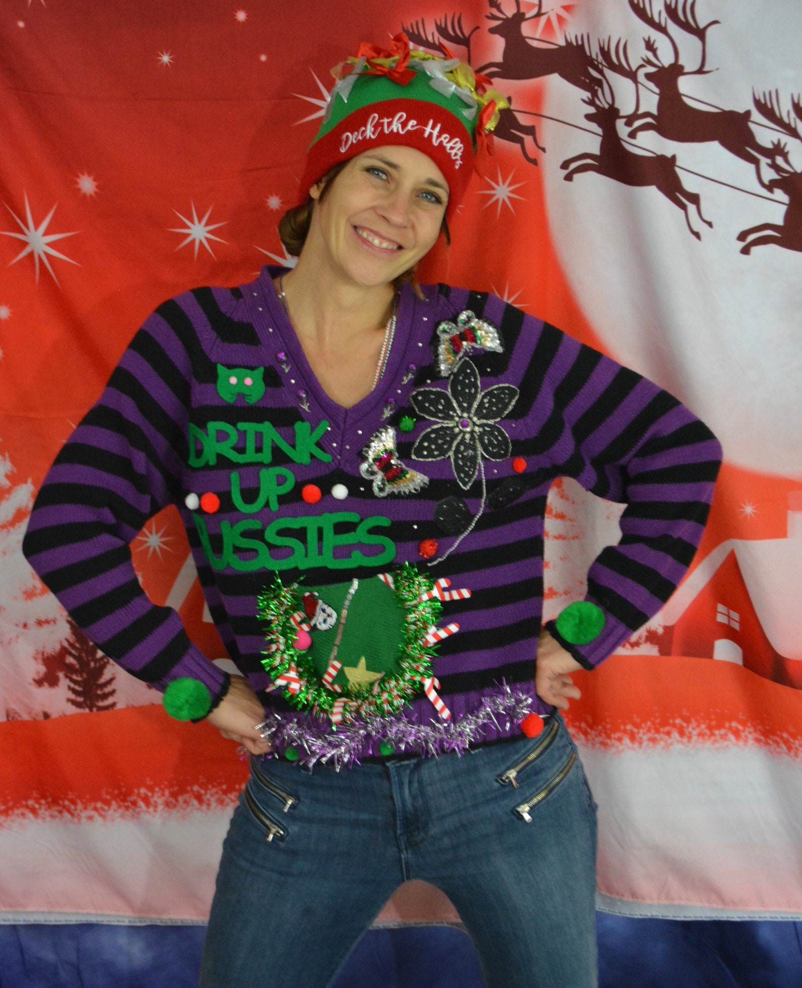 Ugly Christmas Sweater Small Drink up Pussies Cat Liquor Etsy