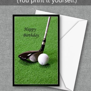 Golfer verjaardagskaart, digitale download, u afdrukt, golfers, sport, zomer, blanco binnenin, alle leeftijden