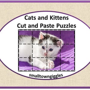Gatti e gattini Taglia e Incolla Puzzle Prescolare Educazione Speciale Educazione Speciale Autismo Tagliare e incollare i primi finisher matematica dell'infanzia