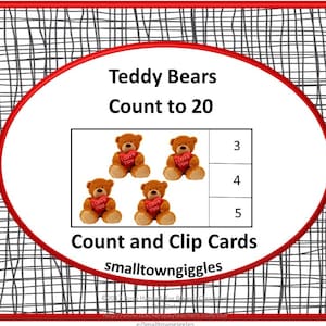Teddybären zählen bis 20 Zählen und Clipkarten, druckbare Aufgabenkarten, Math Centers, Vorschule, Kindergarten, Sonderpädagogik, Autismus