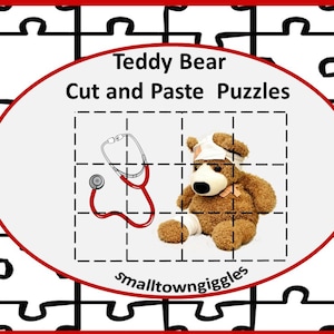 Puzzle taglia e incolla dell'orsacchiotto, abilità motorie, download digitale stampabile, scuola materna, scuola materna, educazione speciale, prima infanzia