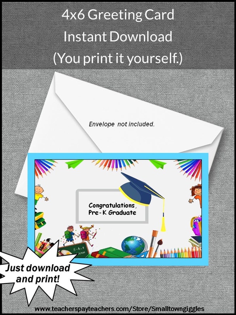 pre k graduation card digital download instant printable etsy