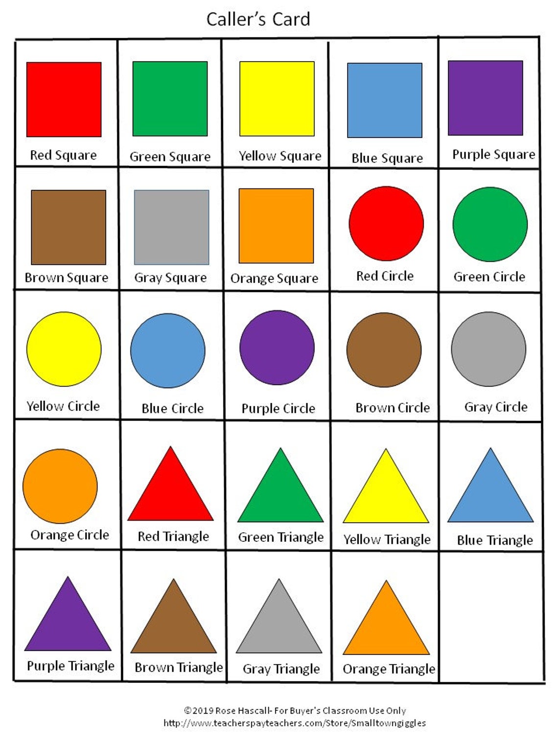 Colors and Shapes BINGO Game, Shape and Color Identification Activities