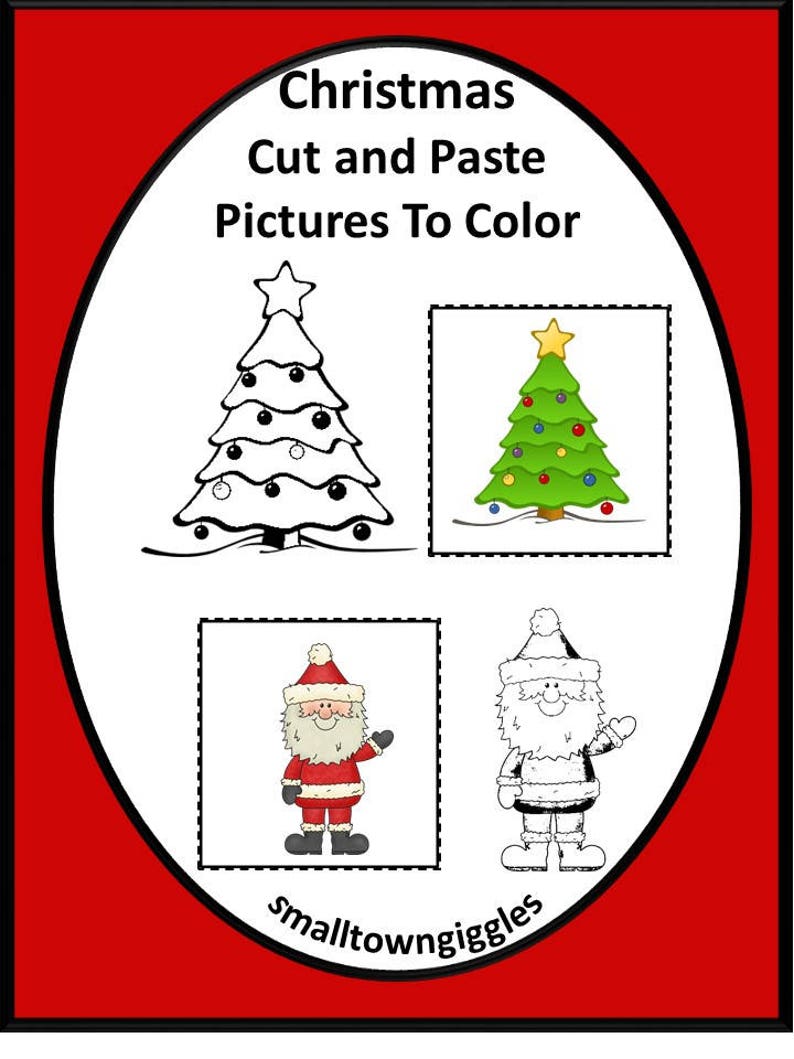 Christmas Cut and Paste Coloring Pages Fine Motor Skills, Preschool