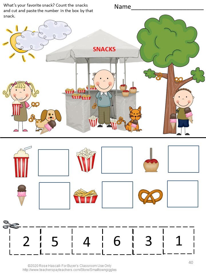 Which kindergarten math worksheets plants theme park
