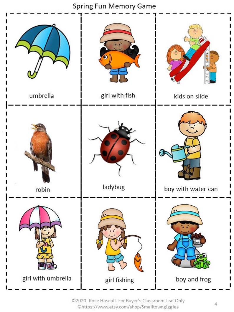 Spring fun memory and matching game digital download printable games