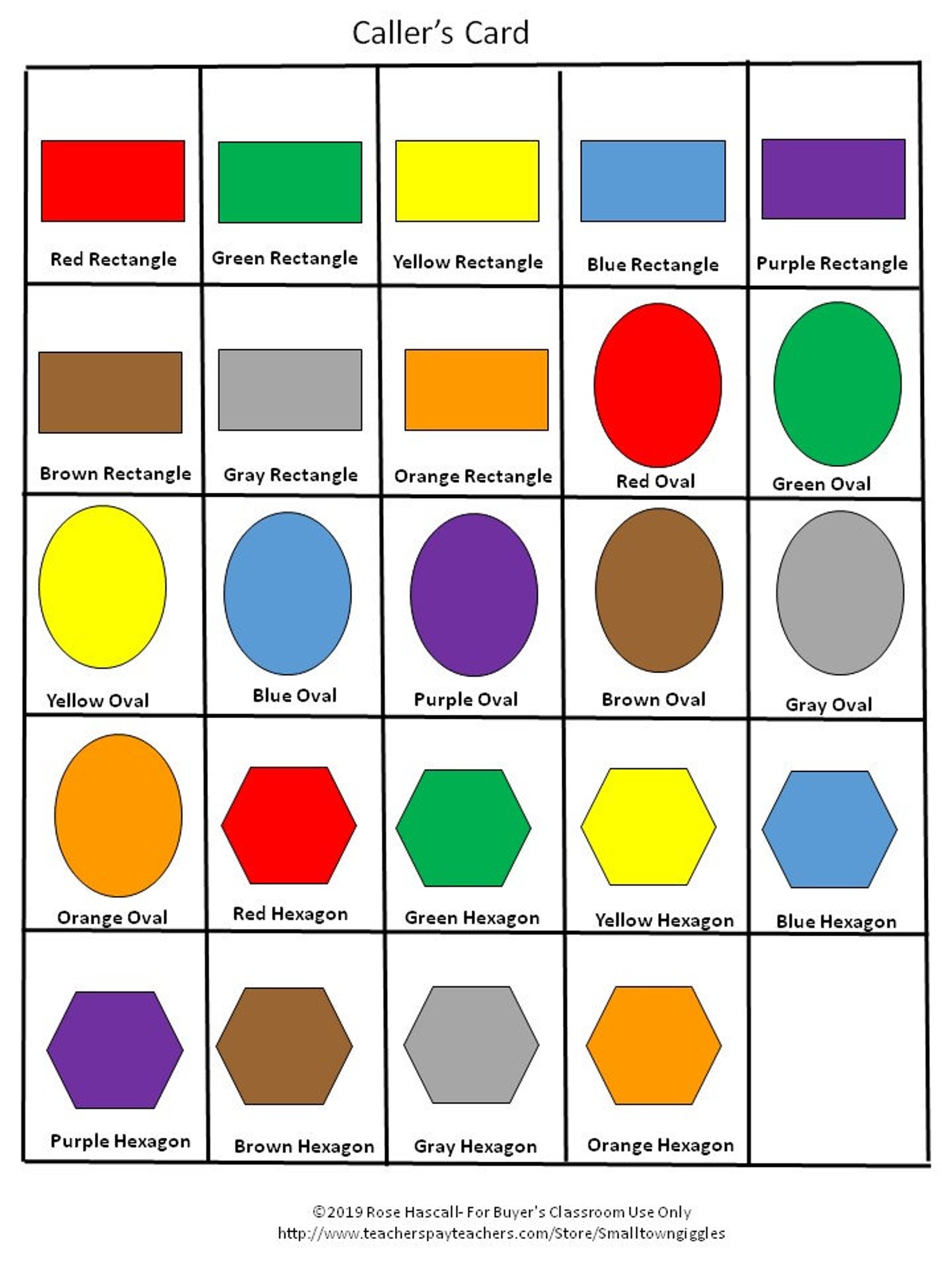 Colors and Shapes BINGO Game, Shape and Color Identification Activities