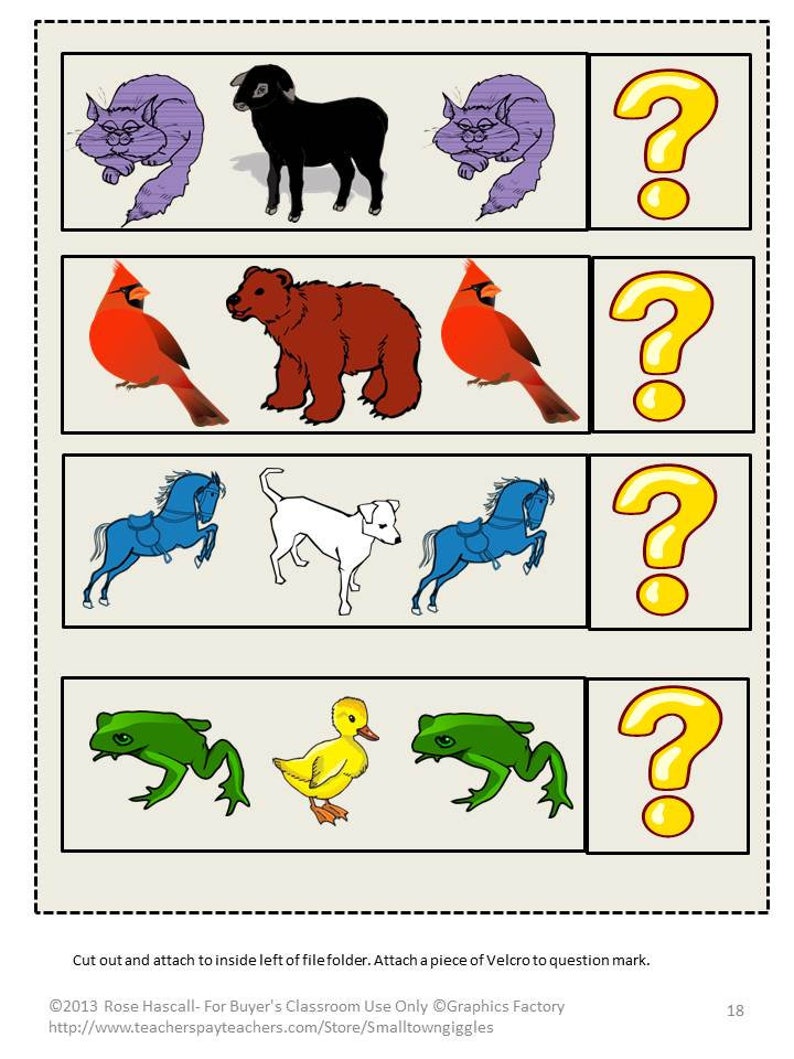 Brown Bear Brown Bear File Folder Games Math and Literacy Preschool