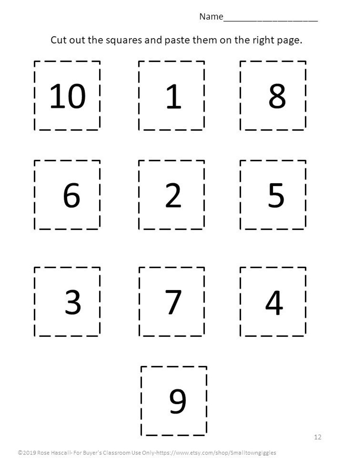 Number Tracing 110, Numbers Cut and Paste Worksheets,kindergarten