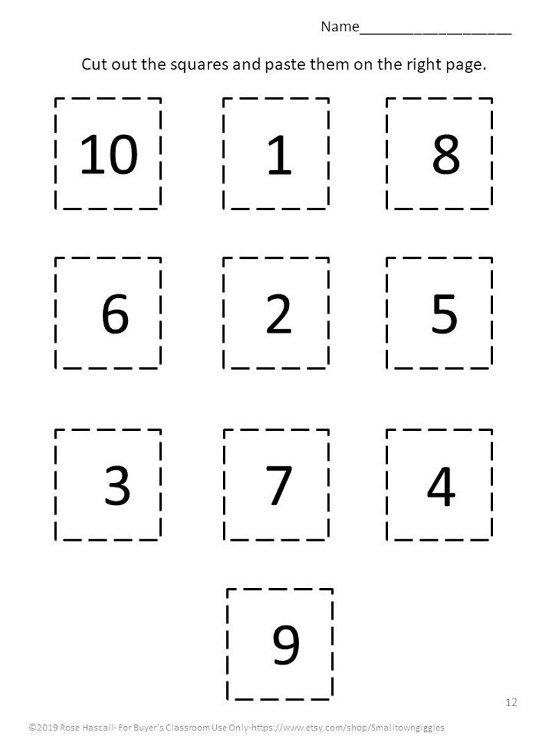 Number Tracing 1-10, Numbers Cut and Paste Worksheets,kindergarten