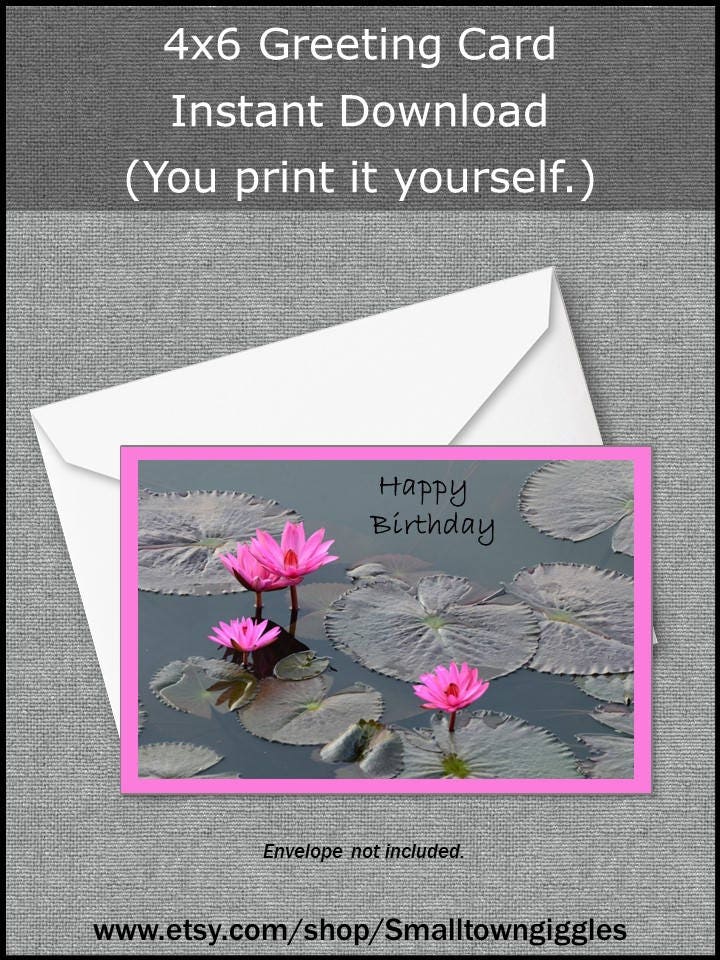 Birthday Greeting Card Printable Digital Download Nature Lover Lily Pad ...