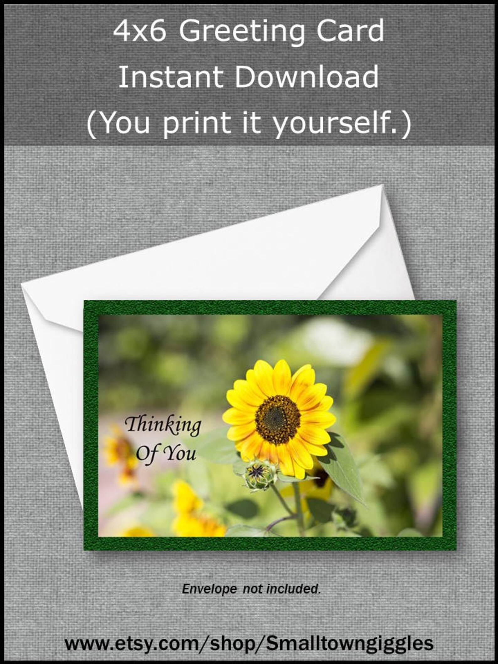Printable, Digital Download, Sunflower, Thinking of You, All Occasions