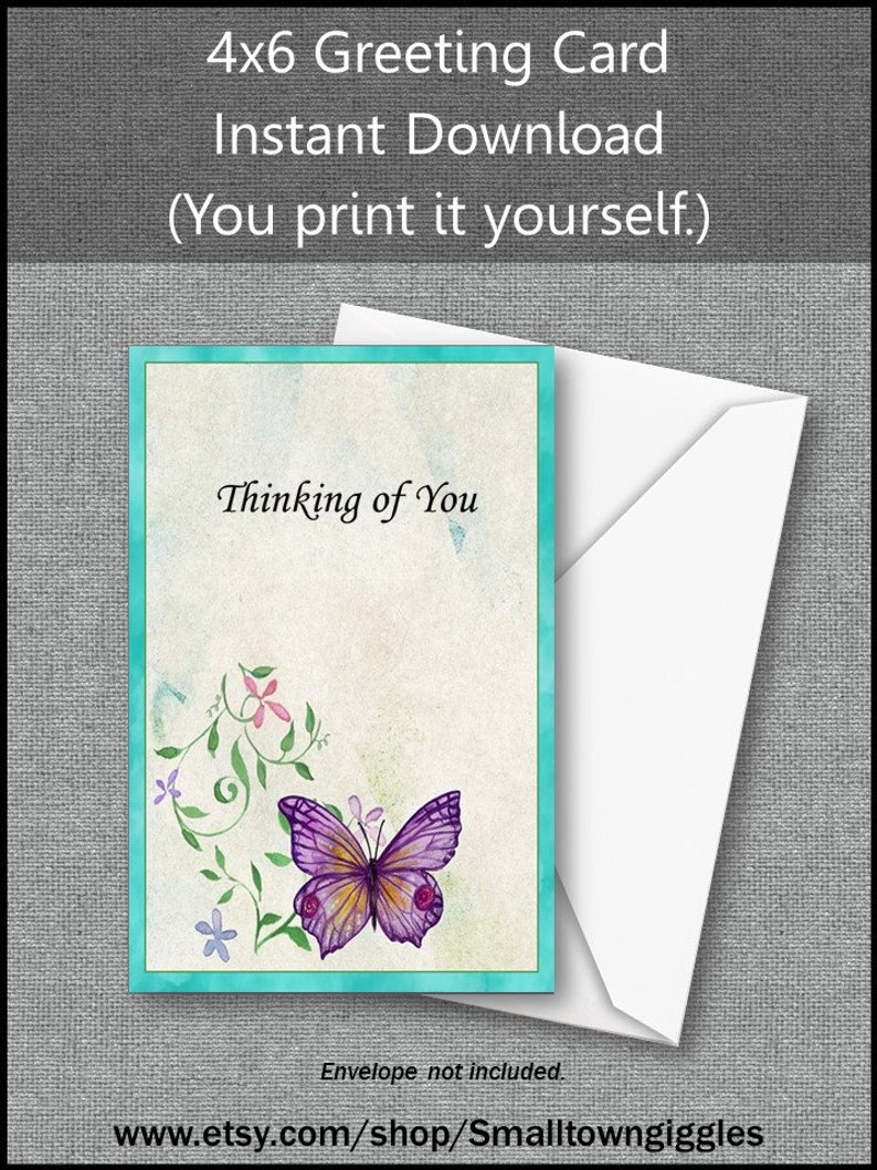 Butterfly Flowers Thinking of You 4 X 6 Greeting Card All Occasions ...