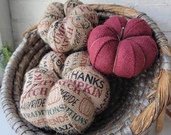 Harvest Burlap pumpkins, pumpkin decor, fall pumpkin trio