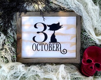 October 31 sign, halloween decor, cat decor, Halloween sign