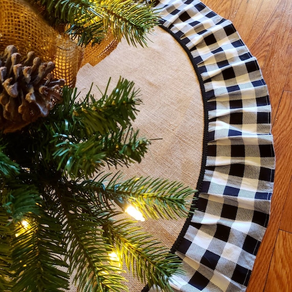 White Buffalo Plaid Tree Skirt Christmas Tree Skirt Christmas
