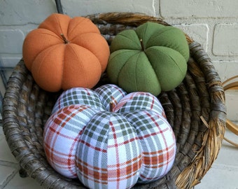 Fabric pumpkins, fall pumpkins, fall decor, plaid pumpkin