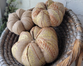 Wheat Burlap pumpkins, pumpkin decor, Fall pumpkin