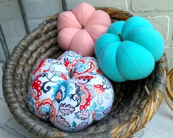 Aqua fabric Pumpkins, fall decoration, table decor, pumpkin decor