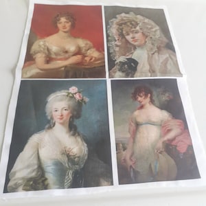 Pannello in tessuto stampato, Dipinti principali, Cotone, Belle donne, Copertina del diario, Set di 4, 8 x 11 pollici, Cucitura lenta