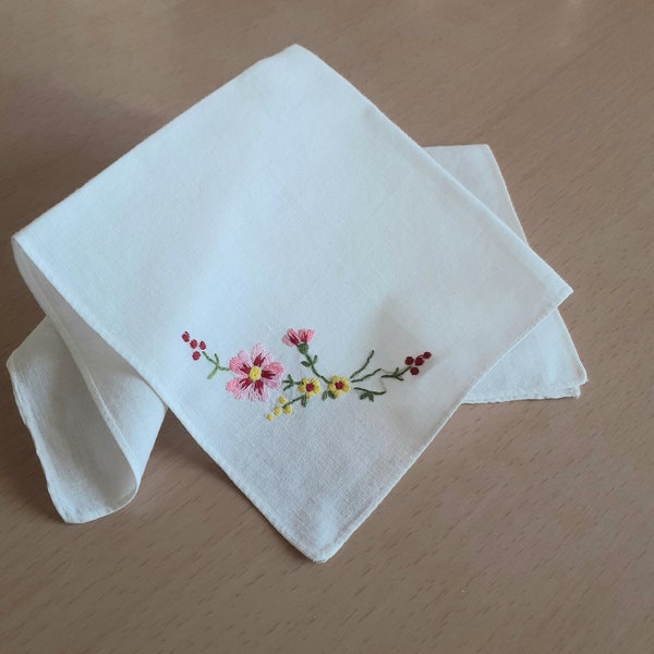 Vintage Wedding Handkerchief, Pink Floral Hand Embroidered Hanky,  Something Borrowed/Old, Mothers Day Gift, Vintage Linen