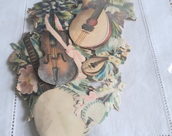 Victorian Musical Instrument Scraps: 1880s Embossed Die Cuts