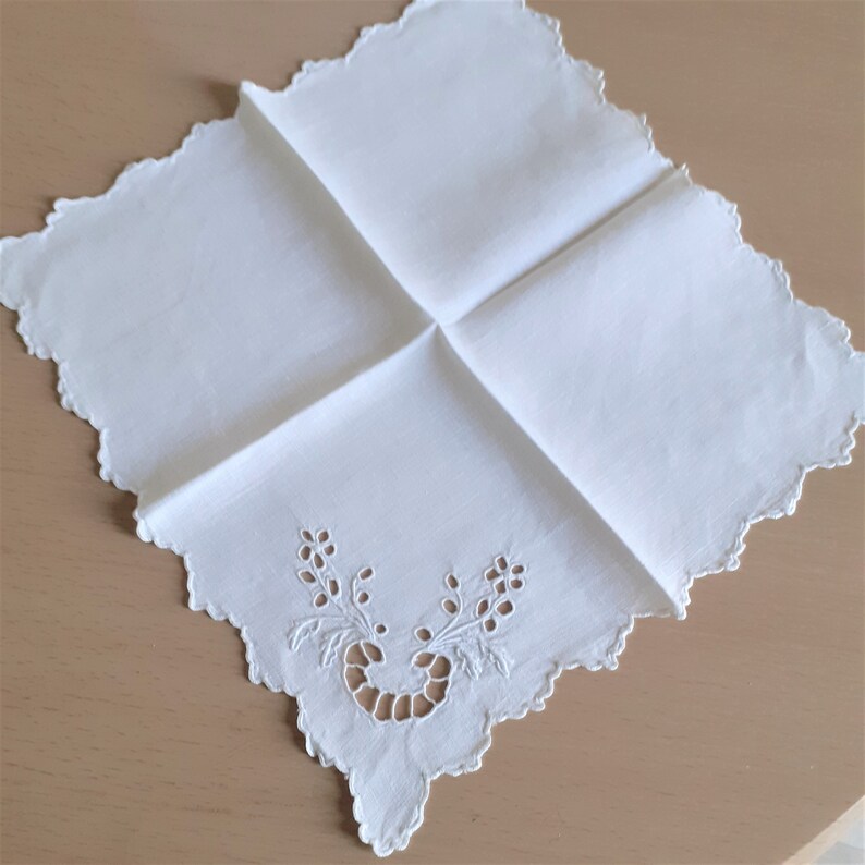Vintage Wedding CutworkEmbroidered White Handkerchief Wedding Something Old Gift Mothers Day Gift Linen Sewing Supplies