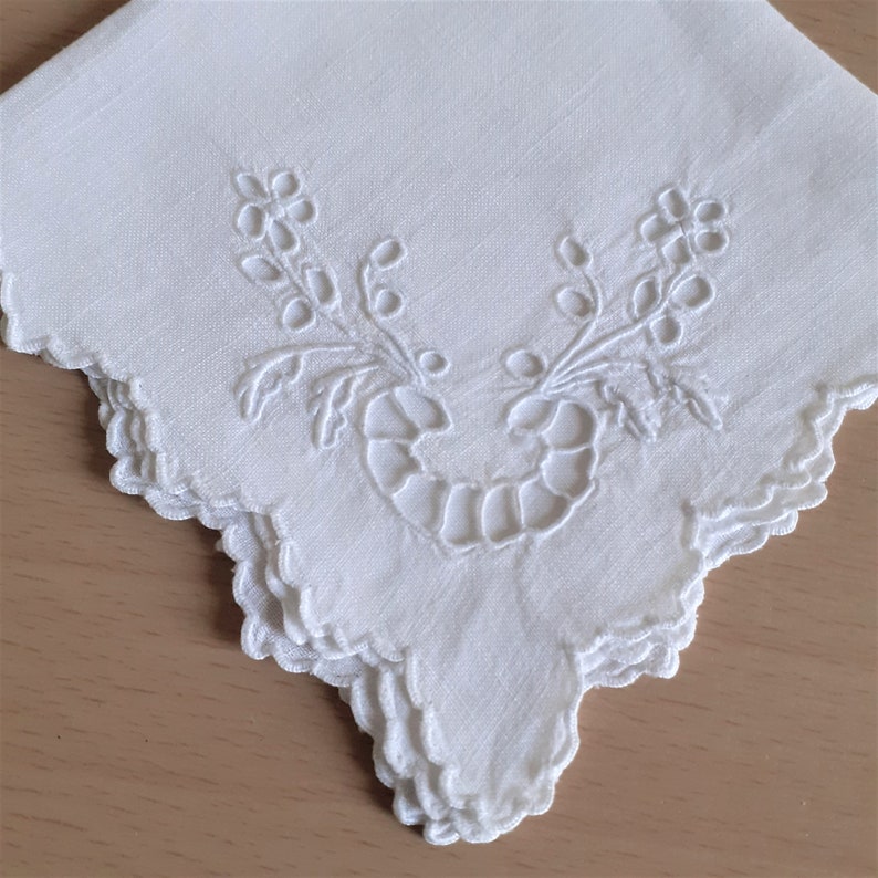 Vintage Wedding CutworkEmbroidered White Handkerchief Wedding Something Old Gift Mothers Day Gift Linen Sewing Supplies