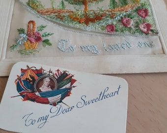 Antique To My Loved One WW1 Embroidered Card With Souvenir Card Insert Antique Ephemera