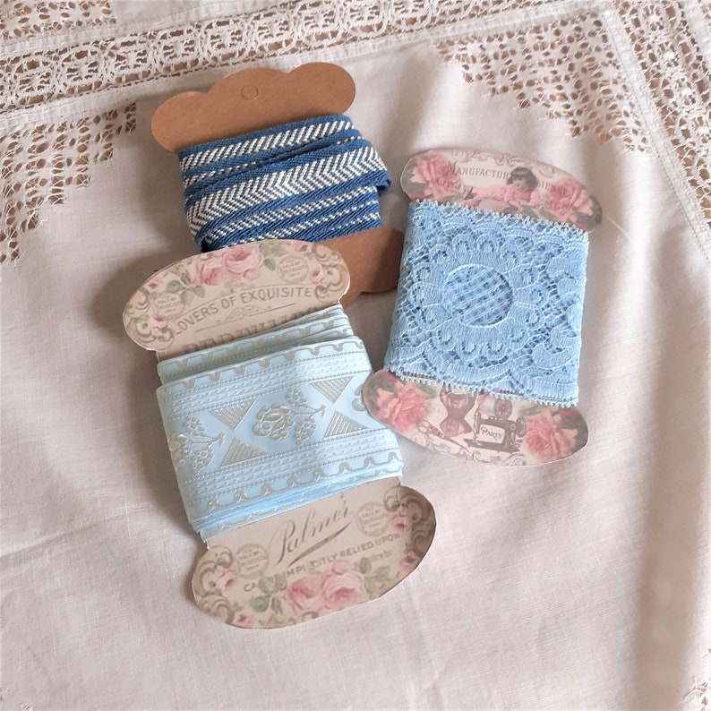 Vintage Haberdashery Unused 192030s Vintage Blue Sewing Trims Ribbons Journal Supplies