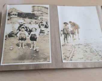 Álbum de fotografías antiguo de 1900, retrato familiar, niños, perro, fotografía victoriana, foto en blanco y negro, efímera antigua, historia social