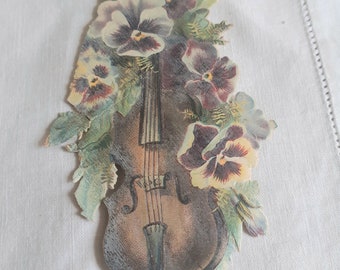 Victorian Chromo Scrap: Antique Violin Die Cut Ephemera