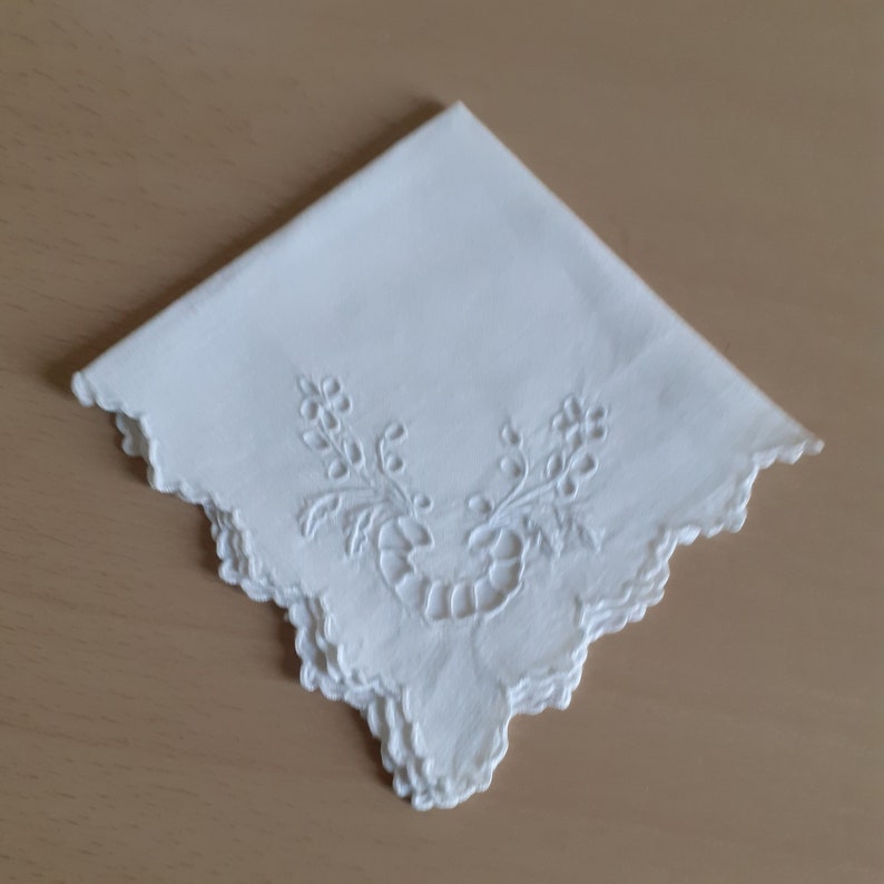 Vintage Wedding CutworkEmbroidered White Handkerchief Wedding Something Old Gift Mothers Day Gift Linen Sewing Supplies