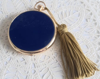 Vintage Alexandra De Markoff Compact, Spirit Of Peace, Royal Blue Enamel, Unused, Gold Tassel, Gold Tone, Gift For Her, Vintage Makeup