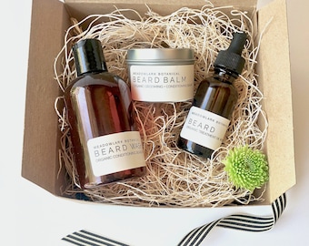 Father's Day Gift for Men - Organic Beard Kit Gift Box | Beard Grooming Balm, Beard Oil, & Hydrating Beard Wash | 8.5 oz total wt