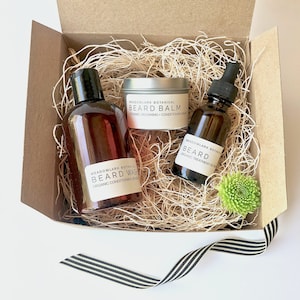 Organic Beard Kit Gift for Men | Hydrating Beard Oil, Beard Butter Balm & Softening Beard Wash | Full Size Products