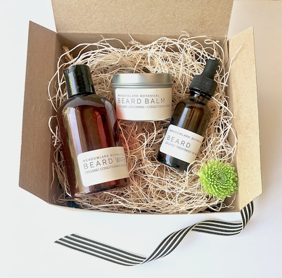 Birthday Gift for Him - Organic Beard Kit Gift Box | Beard Grooming Balm, Beard Oil, & Hydrating Beard Wash | 8.5 oz total wt