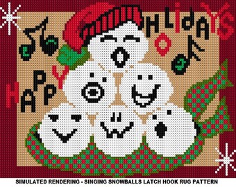 Singing Snowballs, Latch Hook Rug Pattern, DIY Latch Hook Rug Kit Pattern - Latch Hook Rug Kit Pattern, PDF Latch Hook Rug Pattern