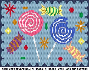 Lollipops Lollipops, Latch Hook Rug Pattern, DIY Latch Hook Rug Kit Pattern - Latch Hook Rug Kit Pattern, PDF Latch Hook Rug Pattern