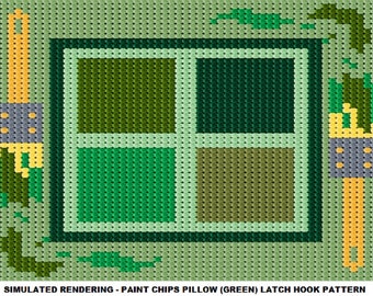 Paint Chips (Green), Latch Hook Rug Pillow Pattern, DIY Latch Hook Rug Kit Pattern - Latch Hook Rug Kit Pattern, PDF Latch Hook Rug Pattern