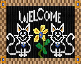 Blackboard Kitty Welcome Mat, Latch Hook Rug Pattern, DIY Latch Hook Rug Kit Pattern, Latch Hook Rug Kit Pattern, PDF Latch Hook Rug Pattern
