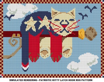 Patriotic Kitty, Latch Hook Rug Pattern, DIY Latch Hook Rug Kit Pattern - Latch Hook Rug Kit Pattern, PDF Latch Hook Rug Pattern